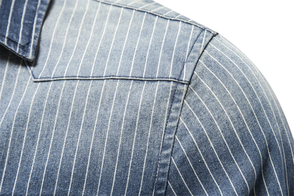 Herren Denim Shirts aus Baumwolle mit Streifen und langem Arm