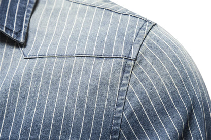 Herren Denim Shirts aus Baumwolle mit Streifen und langem Arm