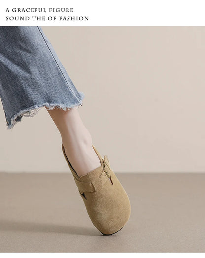 AIYUQI Hausschuhe Frauen Echt Leder 2025, Neue Große Größe 41 42 43 Frauen Sommer Schuhe Retro Oberbekleidung Flache Faule halbe Hausschuhe Frauen