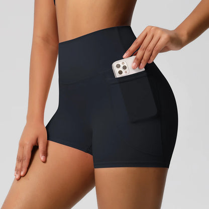 Yogahose Damen mit hoher Taille und Taschen, dunkelblau