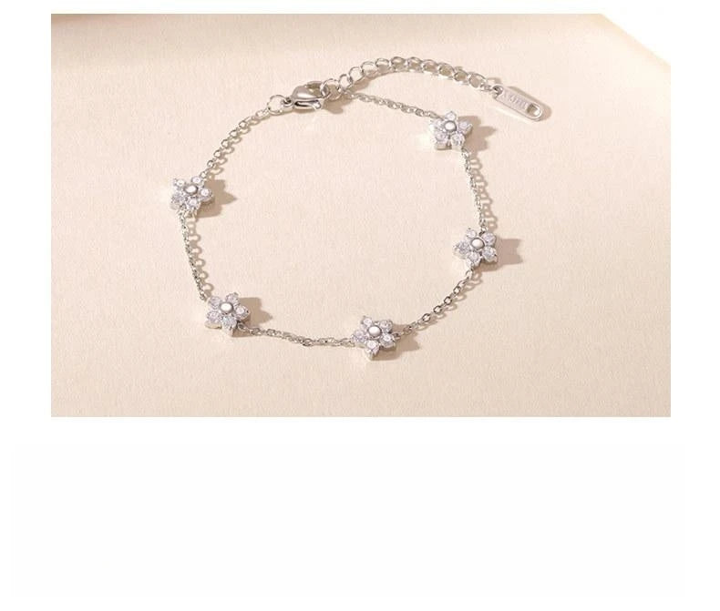 Damen-Kettenarmband mit Gänseblümchen-Zirkonia aus Edelstahl