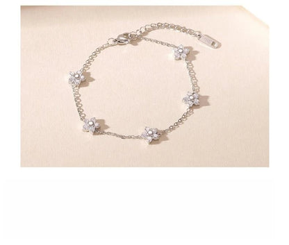 Damen-Kettenarmband mit Gänseblümchen-Zirkonia aus Edelstahl