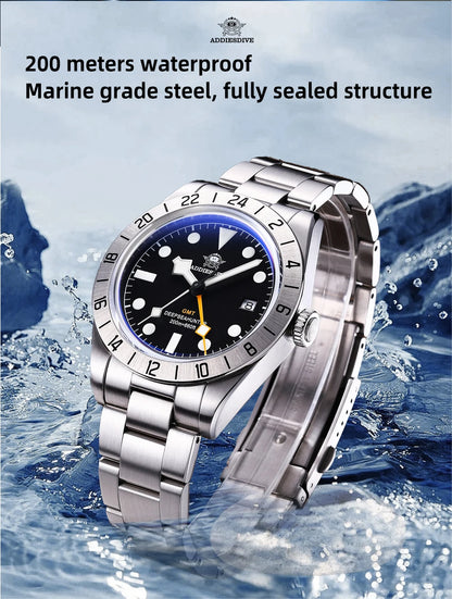 Herren-GMT-Taucheruhr mit Swiss-Ronda-Werk und Bubble-Glas