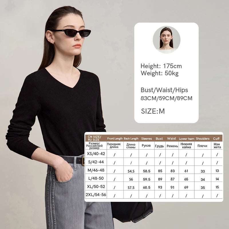 Damen V-Ausschnitt Pullover 100 % Wolle Basic Herbst-Winter