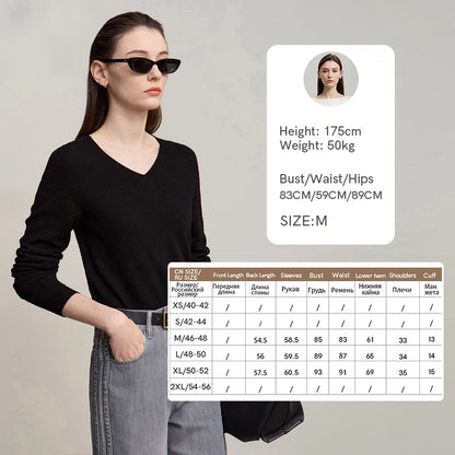 Damen V-Ausschnitt Pullover 100 % Wolle Basic Herbst-Winter