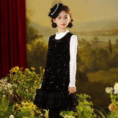 Ärmelloses Sommerkleid für Mädchen mit Pailletten und Blumenmuster – ideal für Hochzeiten und festliche Anlässe