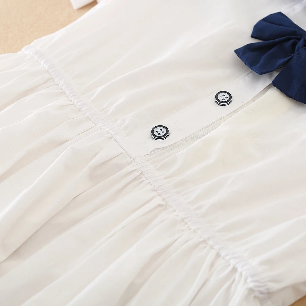 Girls Dress 100% Cotton White Sailor Back to School Dress Suitable for 5-12  Years Old Girls Short Sleeved Summer Dresses