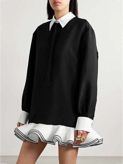 Eleganter Damen-Trenchcoat mit Stehkragen und langen Ärmeln im Patchwork-Design – minimalistischer Mantel mit Schnürung für modische Frauen