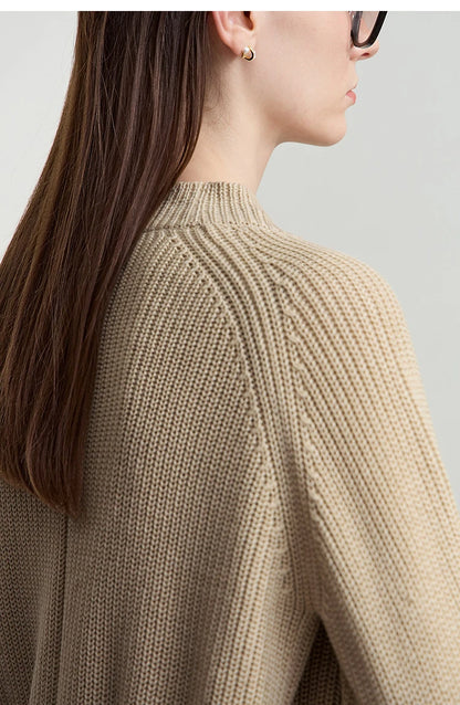 Damen-Strickjacke V-Ausschnitt Raglan asymmetrisch französisch locker Herbst