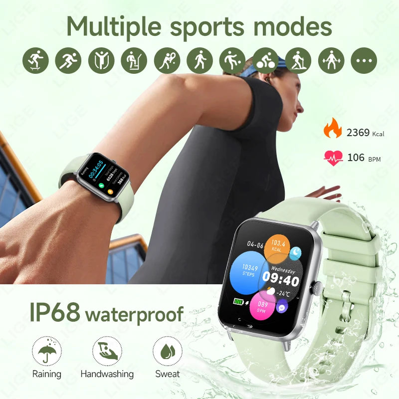 LIGE 1,83 Zoll Smartwatch für Xiaomi SOS BT Anruf Herzfrequenz Schlafüberwachung Smartwatch Spiele Musik Sportuhren 2025, Männer Frauen