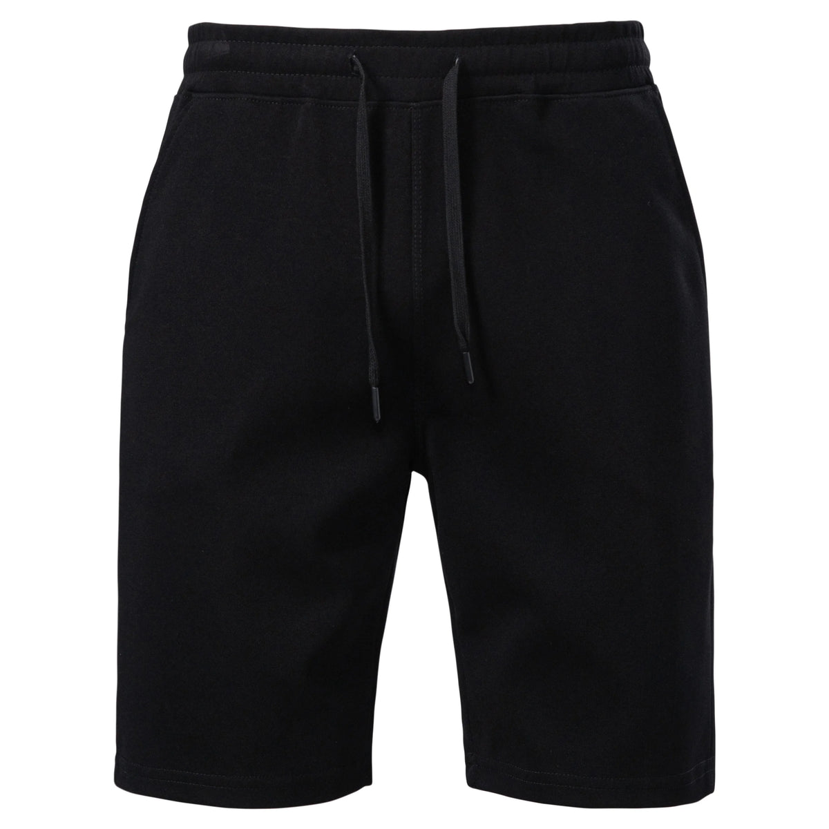 Herren-Shorts mit elastischem Bund und Kordelzug, schwarz, bis zur Kniehöhe