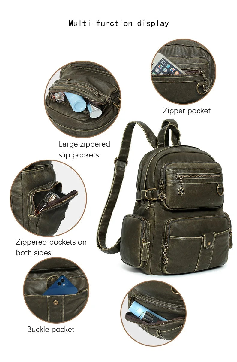 Damen-Schulrucksack Großes Fassungsvermögen 20-35 Liter Mit Gepolstertem Rücken Vintage Schwarz