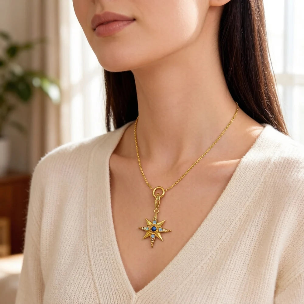 Damen-Halskette Stern Charm vergoldet aus Sterlingsilber