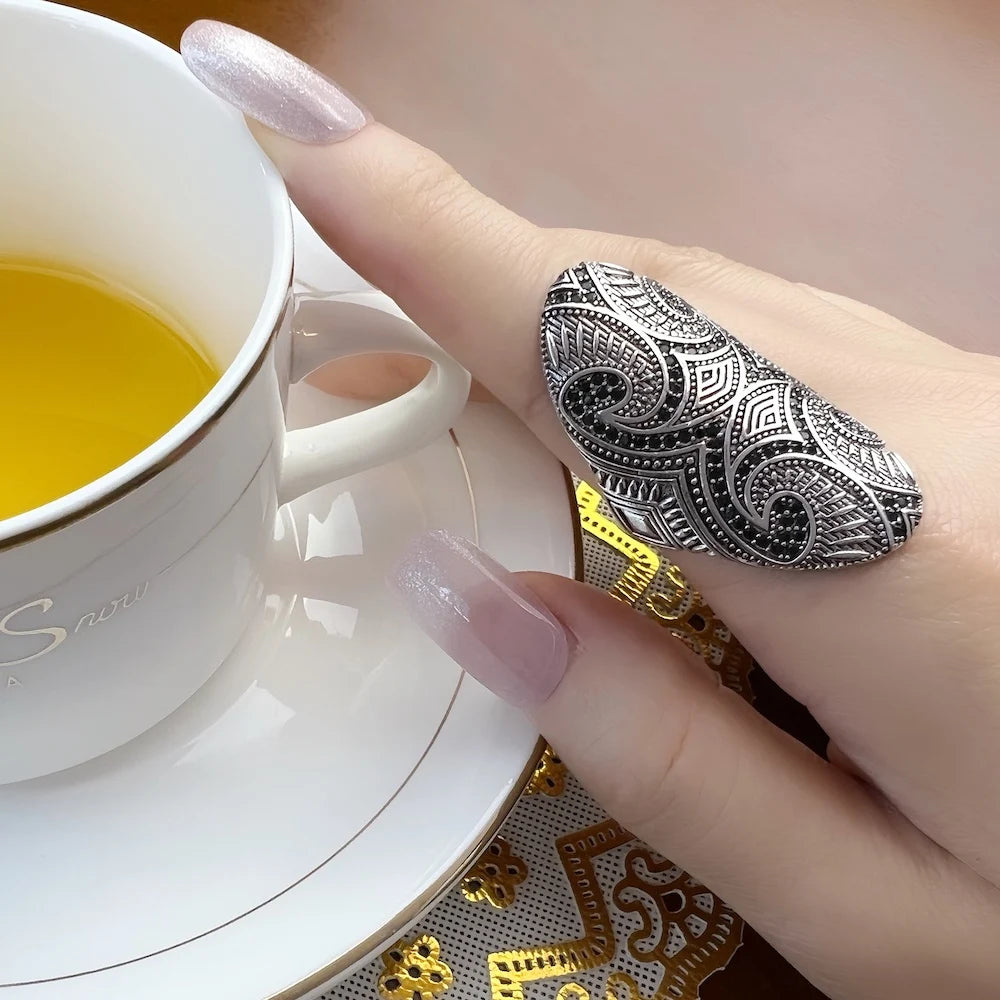 Damen-Ring Maori-Tattoo kulturell aus Sterlingsilber