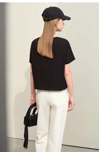 Damen T-Shirts im minimalistischen Stil mit lässigem O-Ausschnitt und Druck
