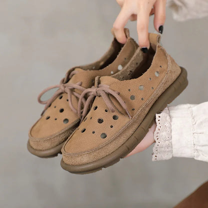 AIYUQI 2025, neue flache Damensandalen, rutschfeste Schnür-Loafer mit weichen Sohlen für Damen, Sommer-Strandschuhe mit großem Loch für Damen