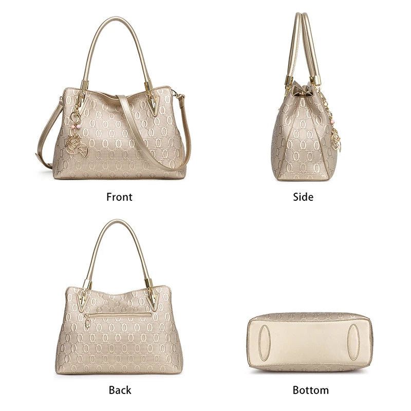 Damen Handtasche aus Rindleder mit Anhänger und großer Kapazität
