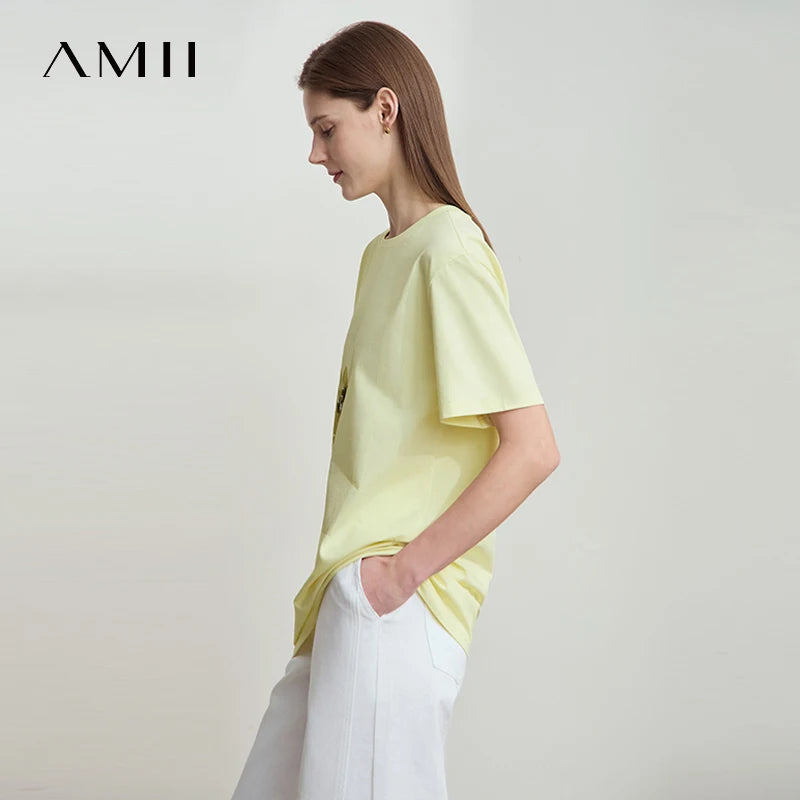 Damen T-Shirt mit minimalistischem O-Ausschnitt und Pailletten-Verzierung