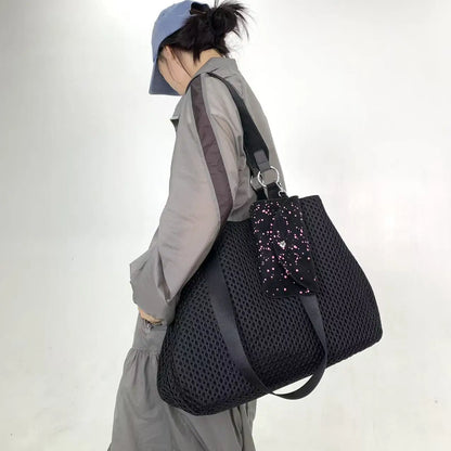 Damen-Shopper aus Netzgewebe mit großem Fassungsvermögen und abnehmbare Mini-Tasche, atmungsaktiv