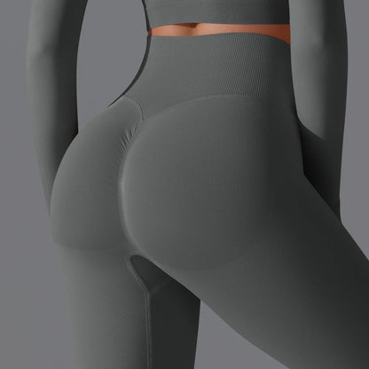 Nahtlose Yoga-Hose für Damen in Grau mit Booty-Lift-Detail am Po