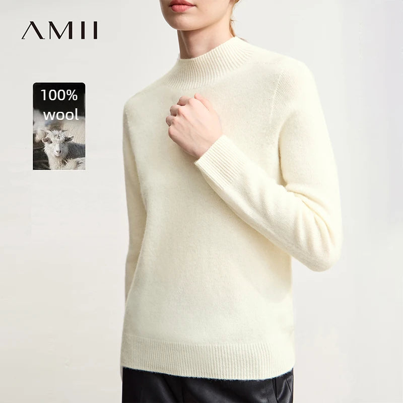 Damen-Halbrollkragen-Pullover 100 % Wolle warm vielseitig Winter