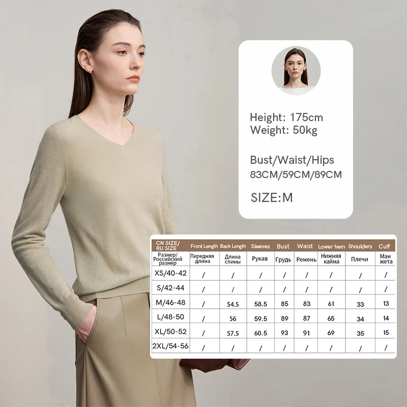 Damen V-Ausschnitt Pullover 100 % Wolle Basic Herbst-Winter