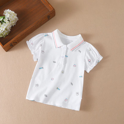 Baby Mädchen Sommer Hemd 2023 Neue Kinder Baumwolle Kurzarm Kleidung Kinder Polo T-shirt Baby Drehen-unten Kragen kleidung
