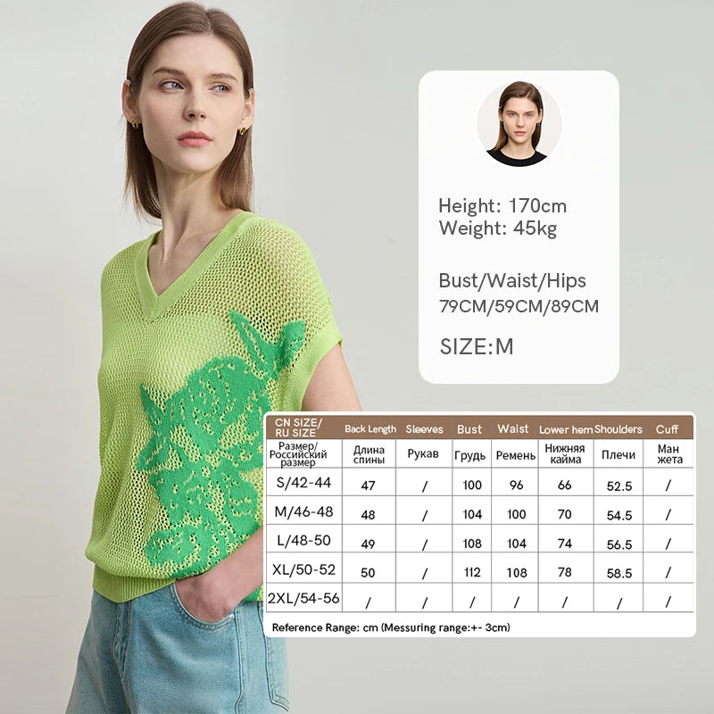 Damen V-Ausschnitt Pullover Viskose Kurzarm Aushöhlung Sommer