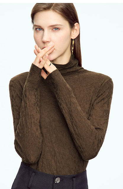 Damen-Rollkragenpullover Wolle-Mix schlank dünn Winter