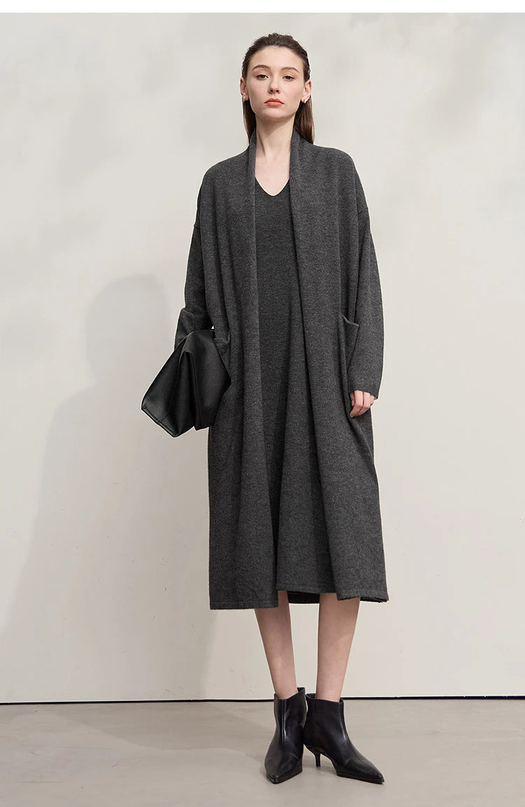 Damen V-Ausschnitt Strickkleid A-Linie ärmellos Herbst-Winter