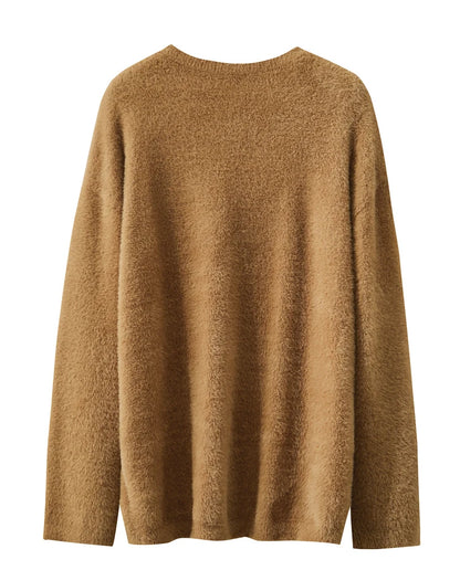 Damen-Jacquardpullover in Kaffee, Rückansicht, Rundhalsausschnitt, Langarm