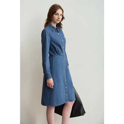 Stilvolles Langarm Hemdkleid Aus Denim Mit Knöpfen Für Damen