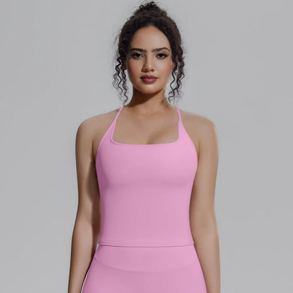 Sportweste für Fitness in Pink mit Trägern und Brustpolster, Vorderansicht