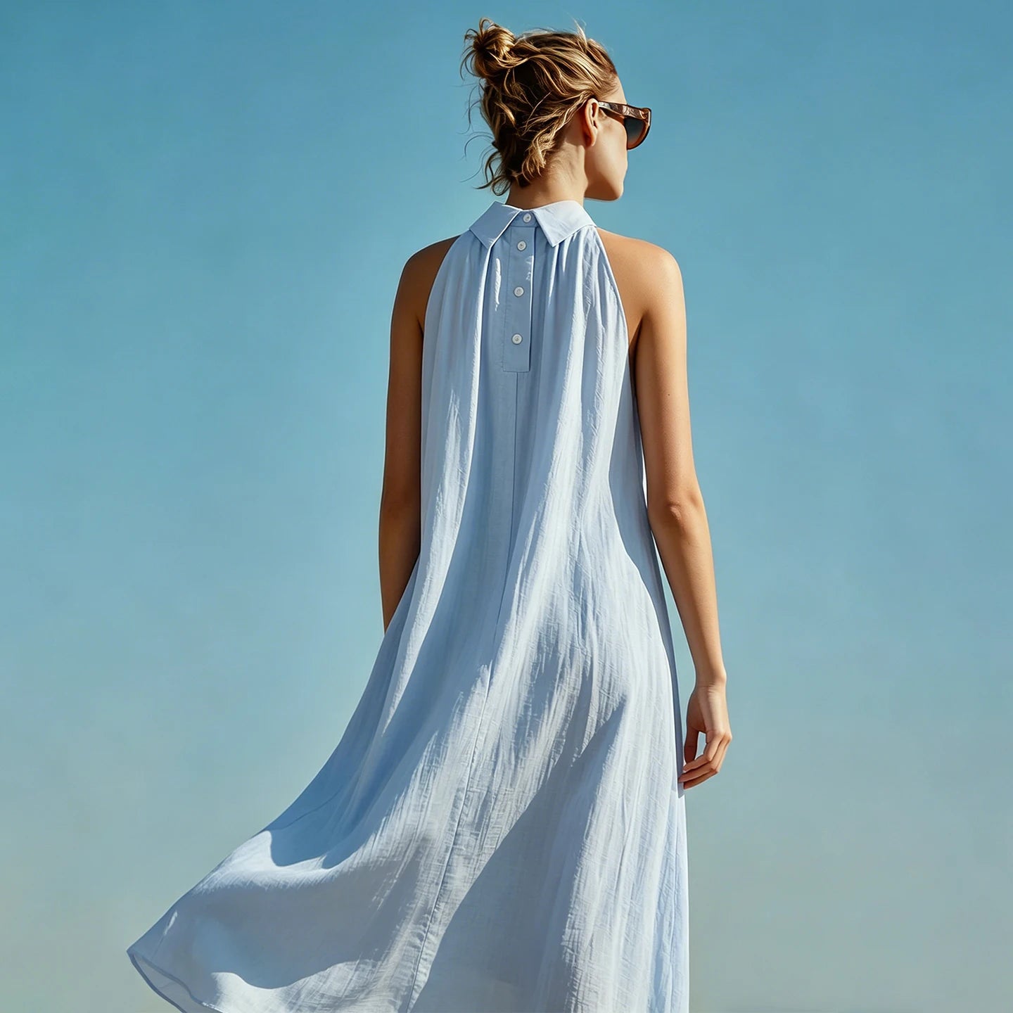 Elegantes Lüftiges Damenkleid Mit Reverskragen Für Damen