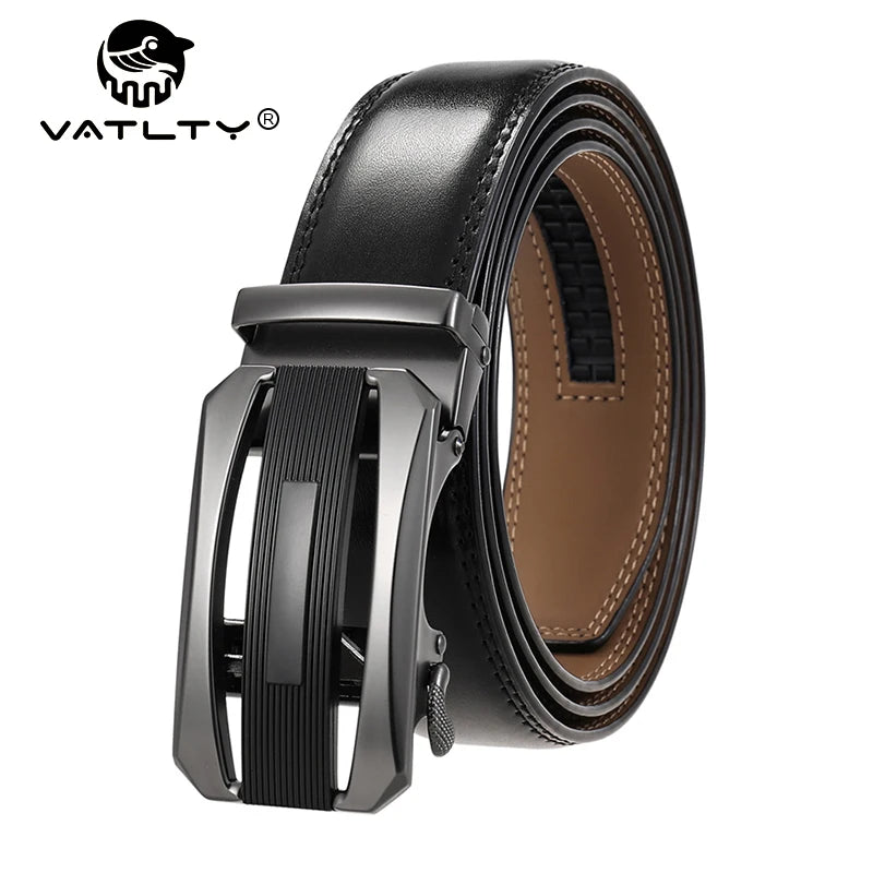 VATLY Echtleder Ratchet Gürtel Herren 38mm Natur-Rindsleder Automatik-Schnalle