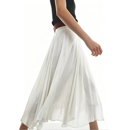 Chiffonrock für Damen Offwhite mit feinen Falten, elastischer Taille und asymmetrischem Saum