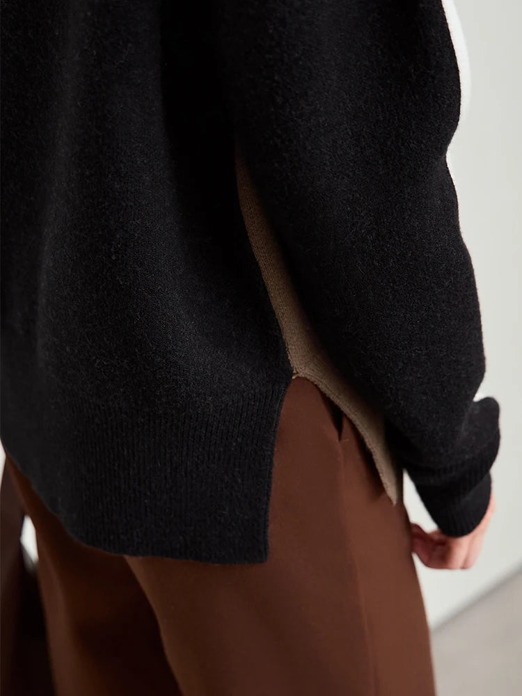 Nahaufnahme AMII Damen-Pullover: strukturierter Strick, Ärmelnaht und Saumkante
