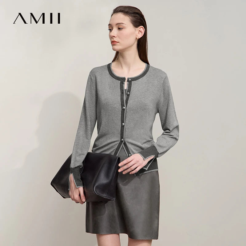 Damen-Strickjacke Rundhals Patchwork gerade elegant vielseitig Herbst