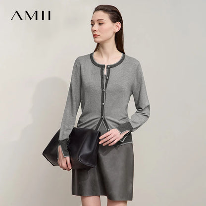 Damen-Strickjacke Rundhals Patchwork gerade elegant vielseitig Herbst