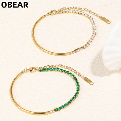 Set aus Tennisarmbändern: goldfarben mit grünen oder weißen CZ-Steinen und Verschluss