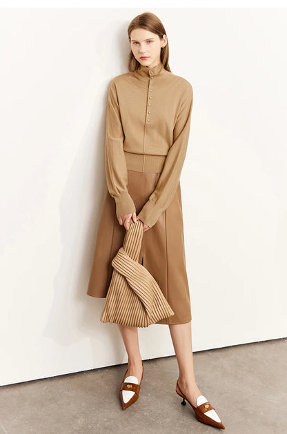 Damen-Rollkragenpullover 100 % Wolle locker Fledermausärmel Herbst