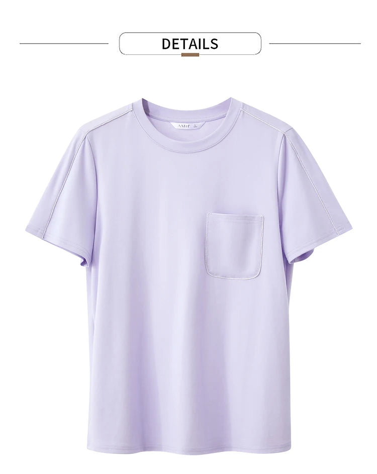 Damen Sommer-T-Shirts im minimalistischen Stil mit O-Ausschnitt und kurzen Ärmeln