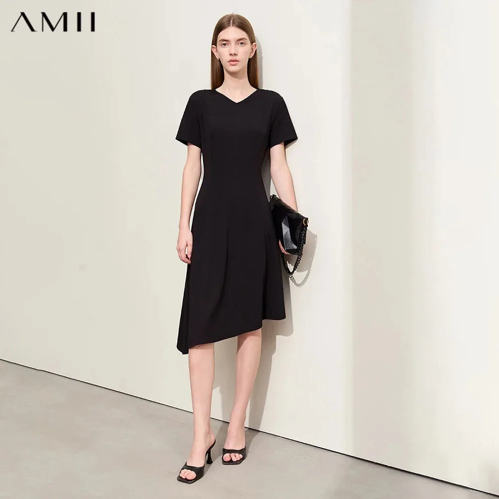Elegantes Damen Strickkleid V-Ausschnitt Asymmetrisch Look