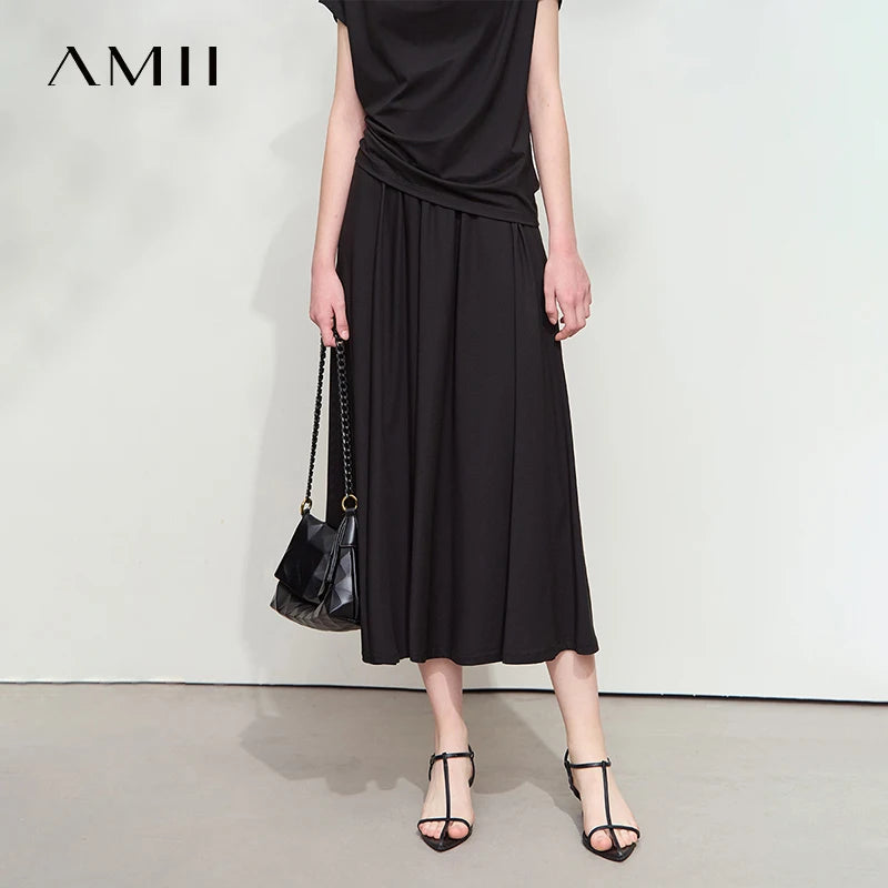 Damen T-Shirt-Rock Set mit solidem Swing-Kragen für den Sommer