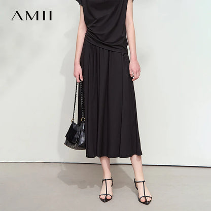 Damen T-Shirt-Rock Set mit solidem Swing-Kragen für den Sommer