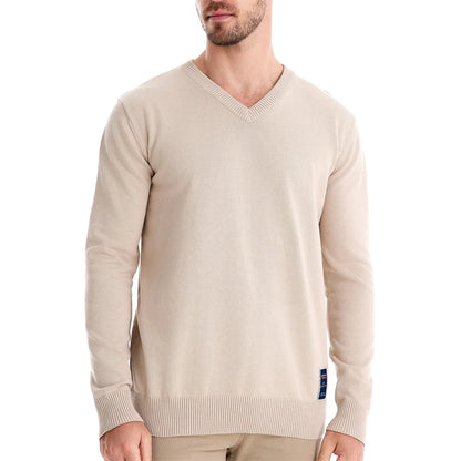Herren Pullover aus fester Baumwolle mit lässigem V-Ausschnitt und langen Ärmeln
