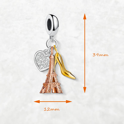 Damen-Charm-Anhänger Eiffelturm Herz High Heels Paris romantisch aus Sterlingsilber