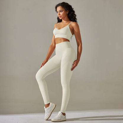 Hamidou Nahtloses Yoga-Set mit Sport-Bustier und Leggings, weiß