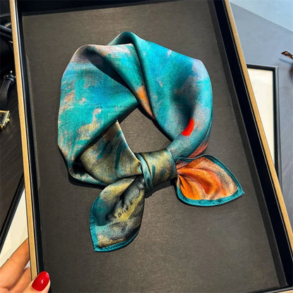 Damen Seidenschal 53cm quadratisch bedruckt Satin Hijab Bandana Halstuch Luxus