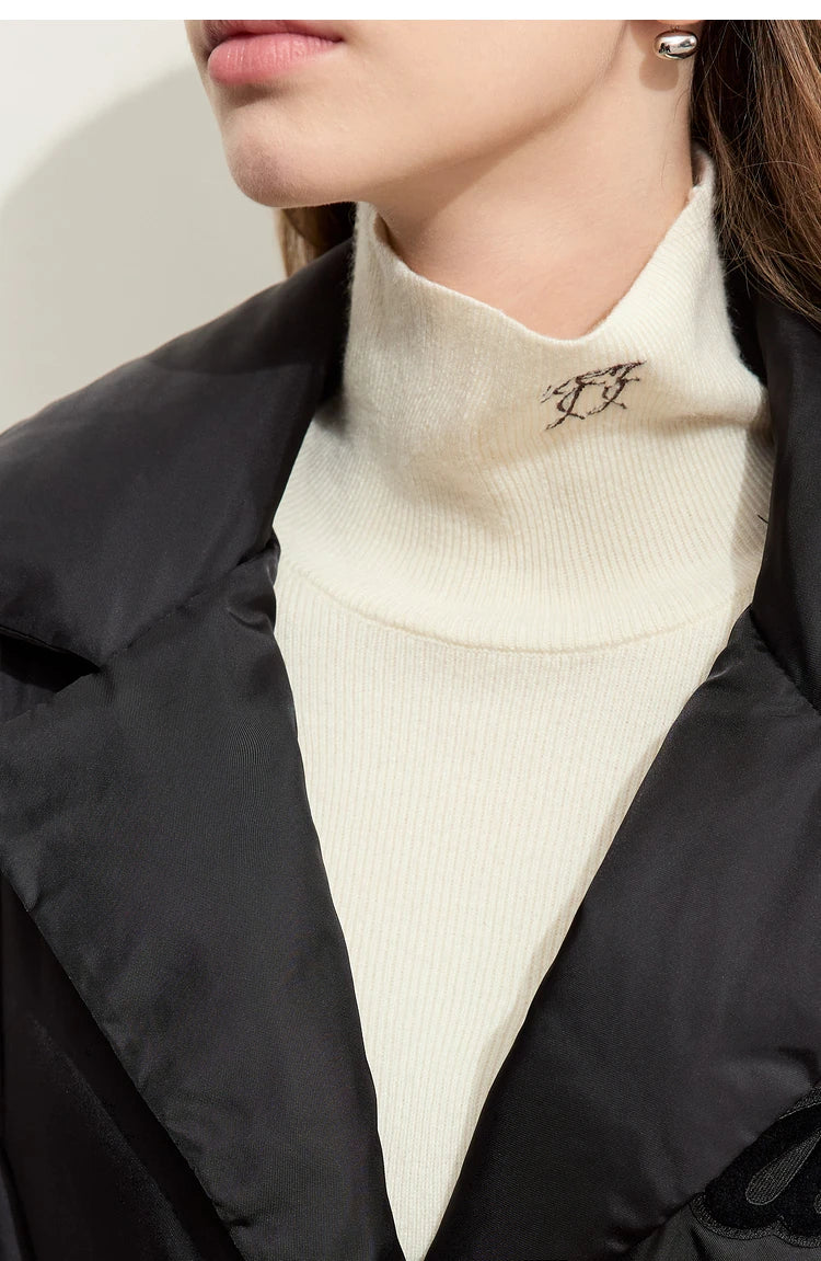 Damen-Rollkragenpullover Kaschmir-Wolle Slim Stickerei Winter